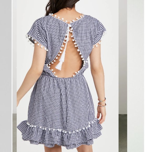 NEW Peixoto Nissi Gingham Pom Mini Coverup Dress Blue White M - Picture 2 of 16